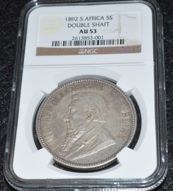 1892 South Africa ZAR Crown *Rare Double Shaft* KEY DATE - NGC Graded AU-53