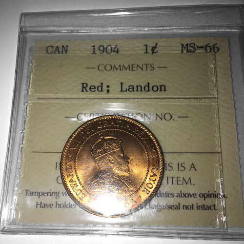 1904 Canada 1-Cent ICCS MS-66 RED