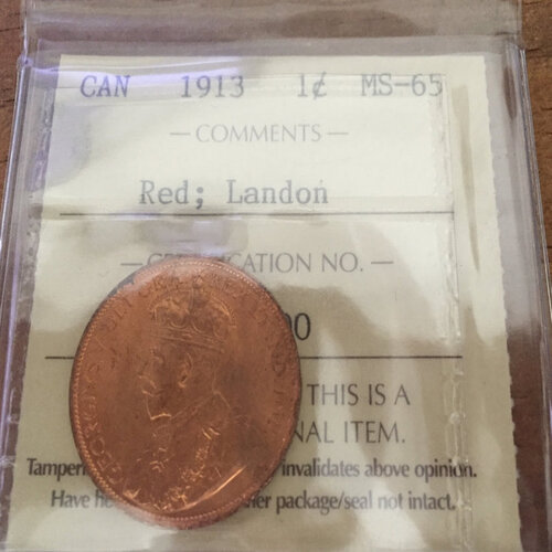 1913 Canada 1-Cent ICCS MS-65 RED