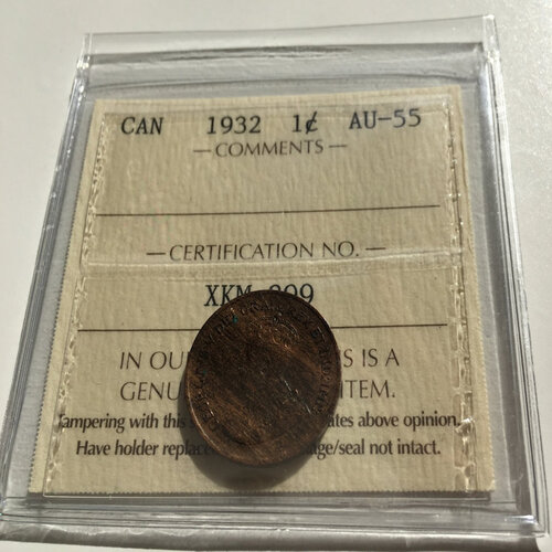 1932 Canada 1-Cent ICCS AU-55 Gorgeous Wood Tone