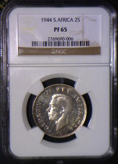 1944 South Africa Florin (2 Shillings) PF-65 Rainbow Toning