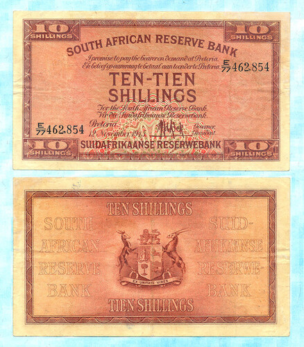 South Africa 1945 MH De Kock Ten Shillings E77 462854 F-VF