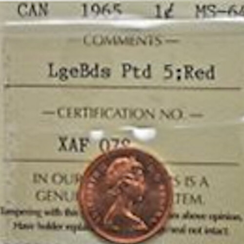 1965 Canada 1-Cent ICCS MS-64 RED LBP5 (Variety #4)
