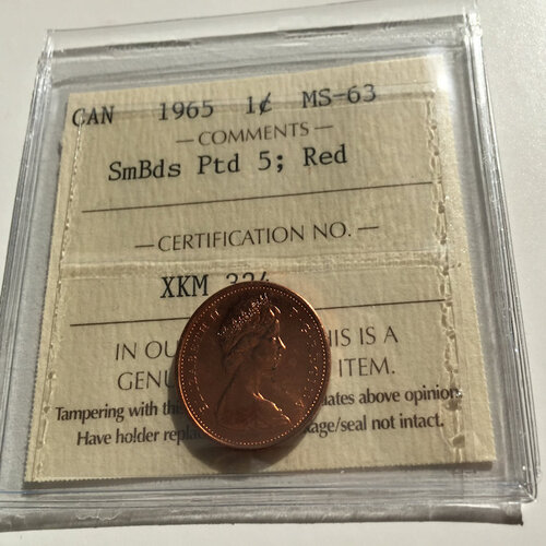 1965 Canada 1-Cent ICCS MS63 RED SBP5 (Variety #1)