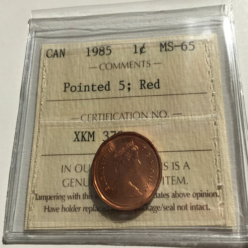 1985 Canada 1-Cent ICCS MS65 RED POINTED 5