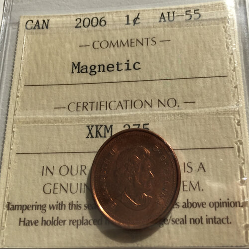 2006 Canada 1-Cent ICCS AU55 No P No Logo Magnetic ERROR