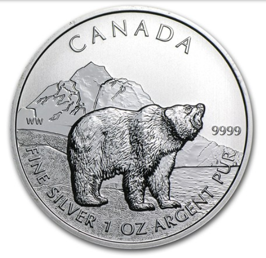 2011 Canda $5 Grizzly 1oz Pure Silver Coin