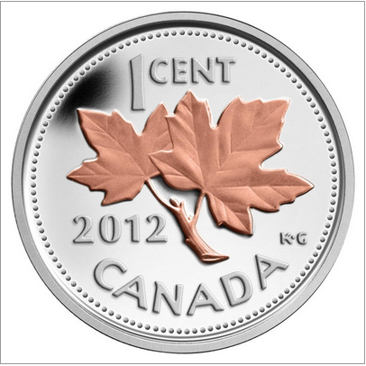 2012 Canada 1/2oz Fine Silver Penny with Selective Pink Gold Plating