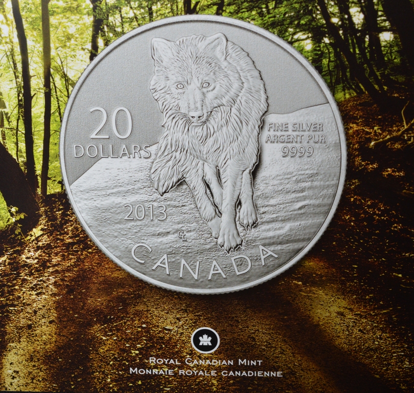 2013 Wolf Canada $20 for $20 Fine Silver Coin