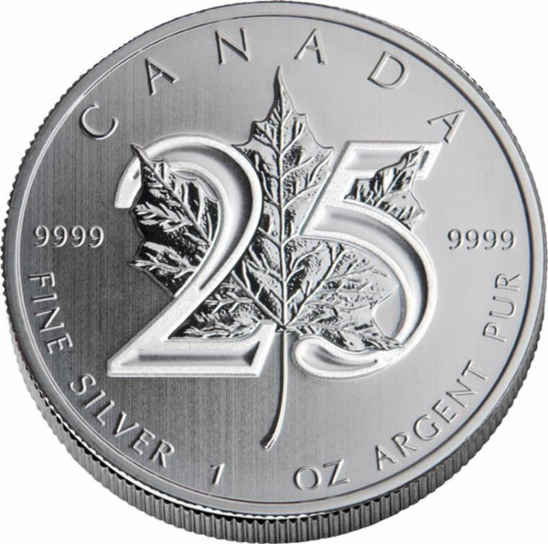 2013 $5 Canada Maple Leaf 25th Anniv. 1oz .9999 BU Silver Coin