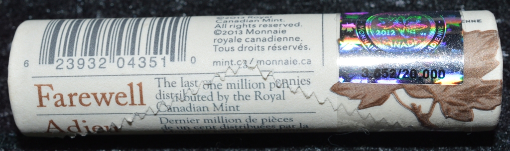 2012 Canada 1-Cent Special Wrap Roll #3652 of 20 000 - Last Million!