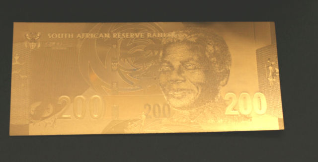 South Africa Two Hundred Rand 24K Gold PF UNC Nelson Mandela Banknote