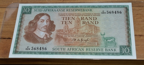 South Africa Ten Rand TW de Jongh EF-AU Banknote C324 368486
