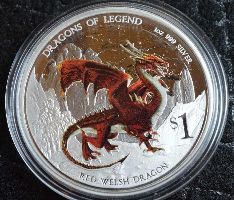 2012 $1 Tuvalu Red Welsh Dragon 1oz Fine Silver Proof Coin