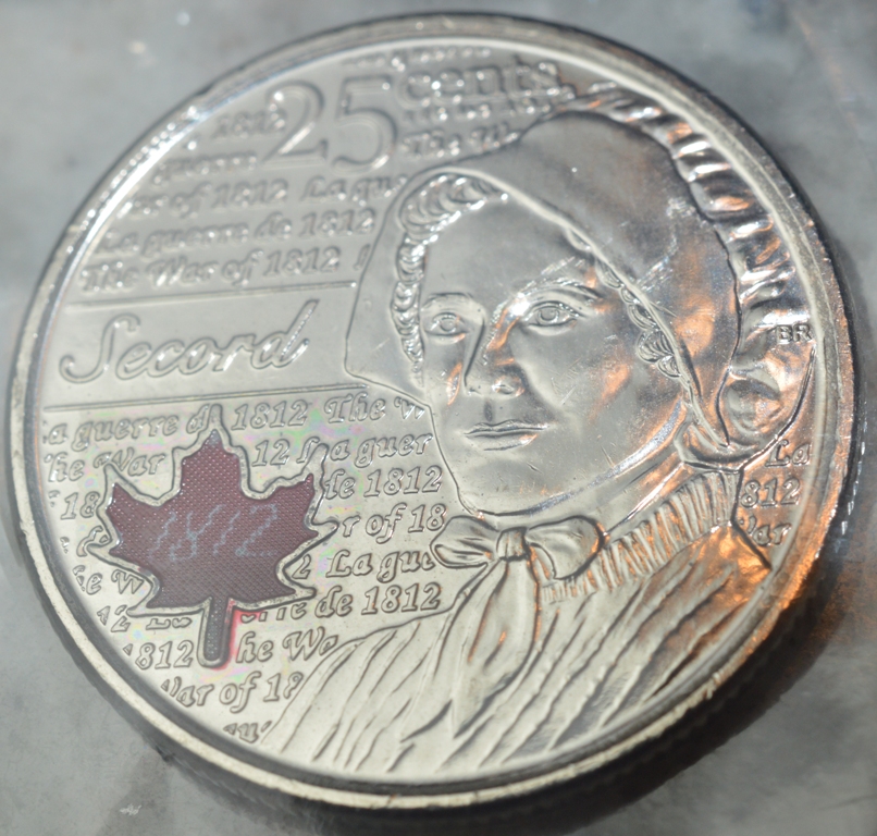 2013 Canada Laura Secord War of 1812 25-cent 2-coin set (Colored & Plain)