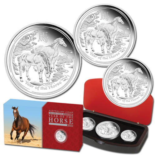 2014 Australia Lunar II Year of the Horse 3 Coin Silver Proof Set