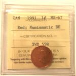 1991 Canada 1-Cent ICCS MS67 RED NBU