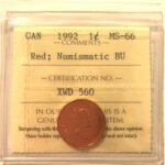 1992 Canada 1-Cent ICCS MS-66 RED NBU
