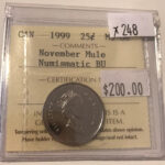 1999 Canada 25-cent November MULE ICCS MS-66 NBU