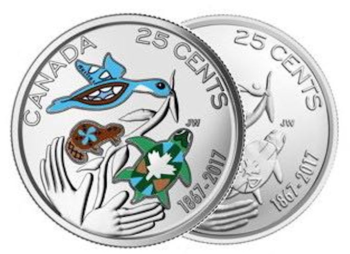 2017 Canada "150" 25-cent-2 BU Coins (Colorized & Plain)