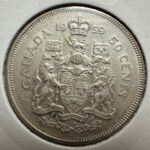 1959 Canada 50-cent 0.800 Silver Circulated Coin - EF/AU